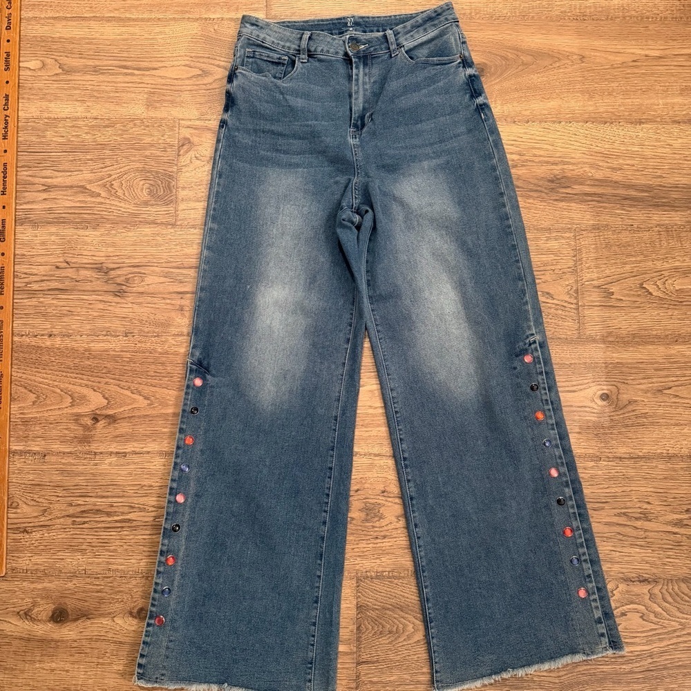 Vintage NY&C Jeans Gems Size 8 High Rise Wide Leg 90s Y2K Medium Wash EUC
